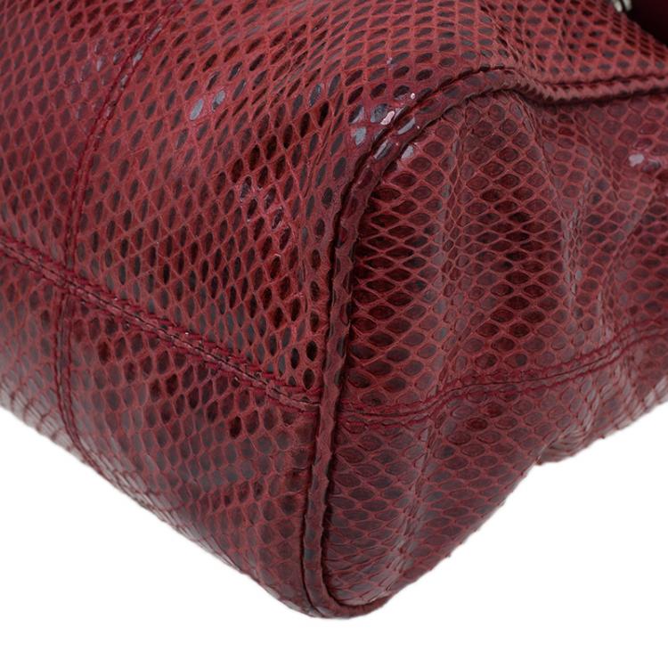 Pre Owned Dolce and Gabbana Red Snake Skin Medium Miss Sicily Tote Bag
