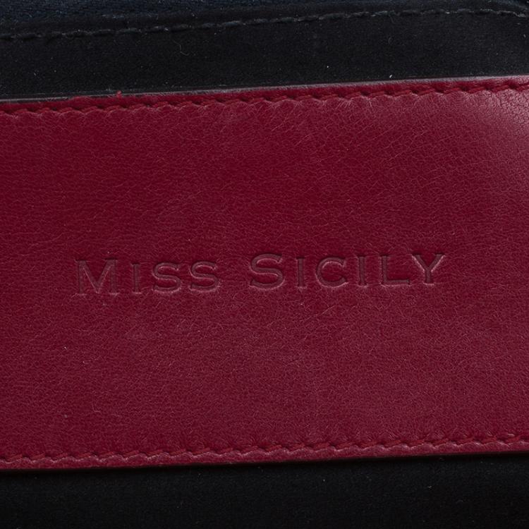 Pre Owned Dolce and Gabbana Red Snake Skin Medium Miss Sicily Tote Bag