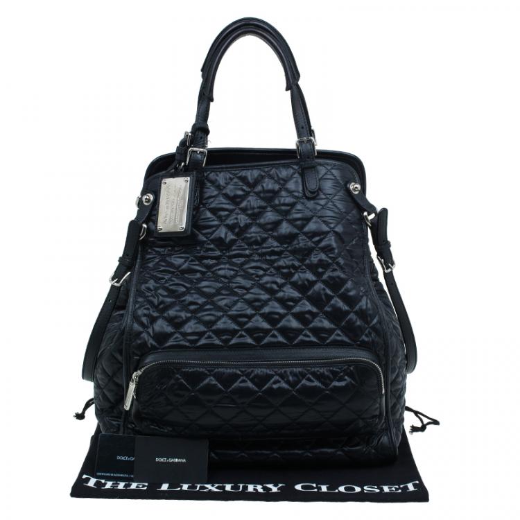 Pre Owned Dolce and Gabbana Black Satin Miss Pocket Tote Shoulder Bag