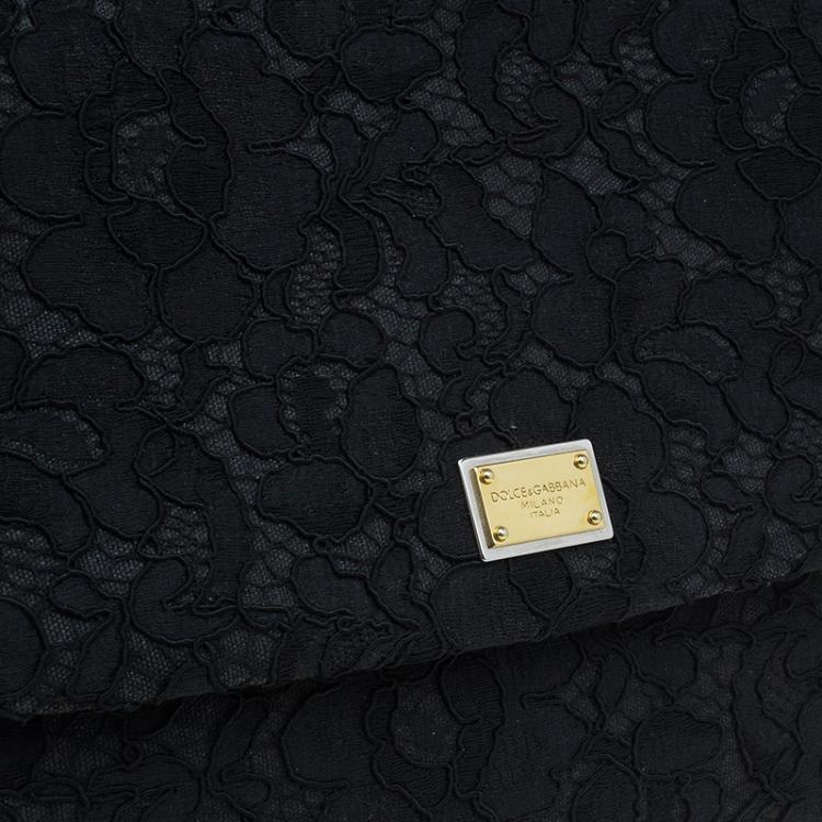 Pre Owned Dolce and Gabbana Black Lace and Leather Medium Miss Sicily Bag