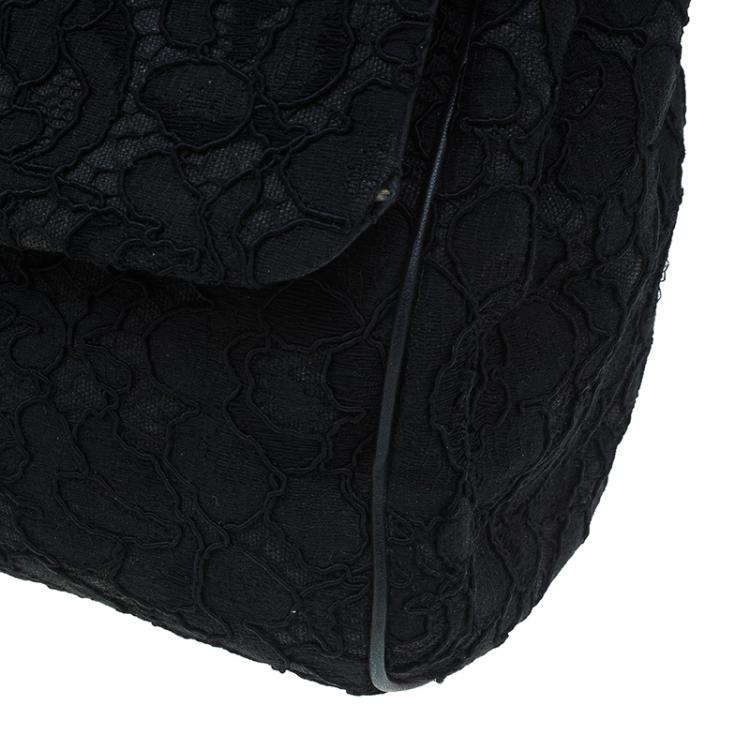 Pre Owned Dolce and Gabbana Black Lace and Leather Medium Miss Sicily Bag