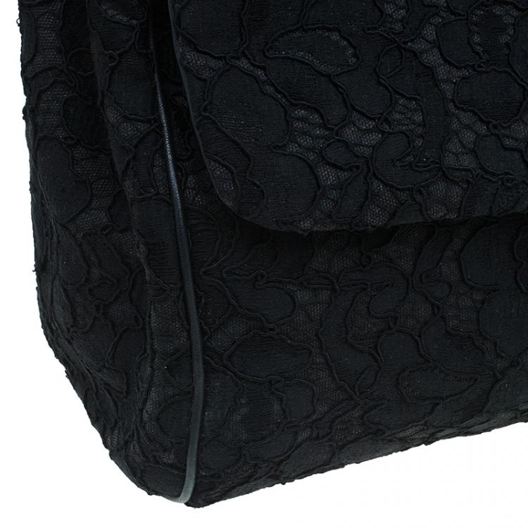 Pre Owned Dolce and Gabbana Black Lace and Leather Medium Miss Sicily Bag