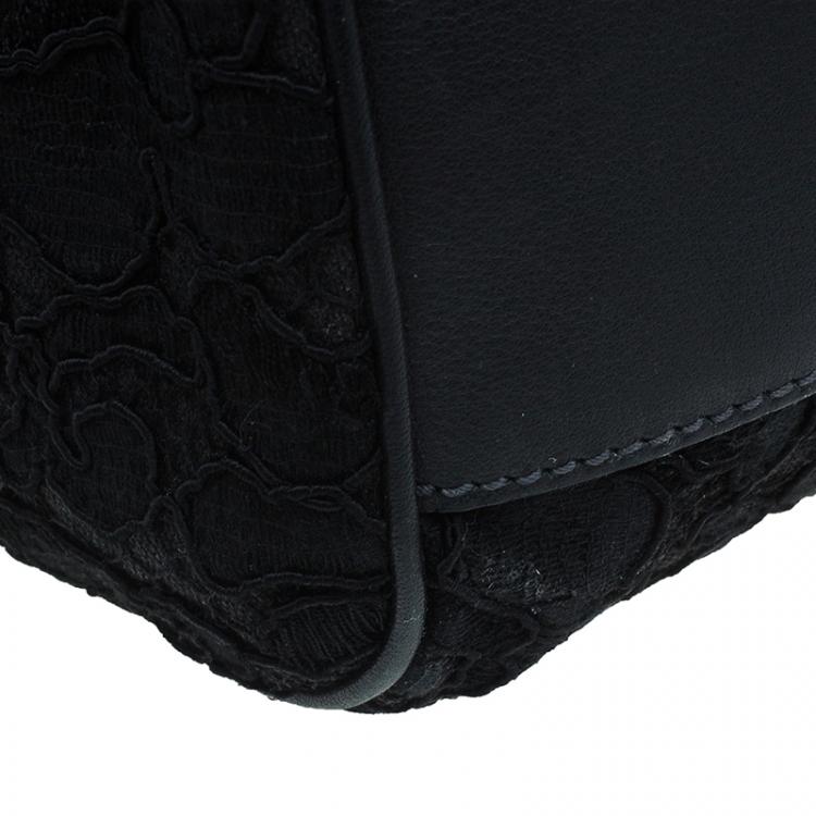 Pre Owned Dolce and Gabbana Black Lace and Leather Medium Miss Sicily Bag