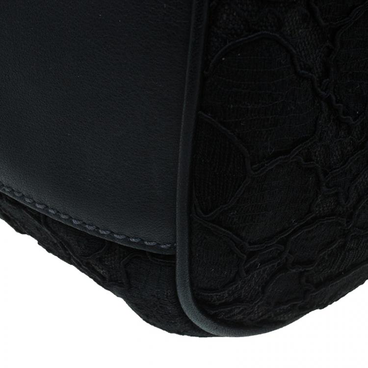 Pre Owned Dolce and Gabbana Black Lace and Leather Medium Miss Sicily Bag