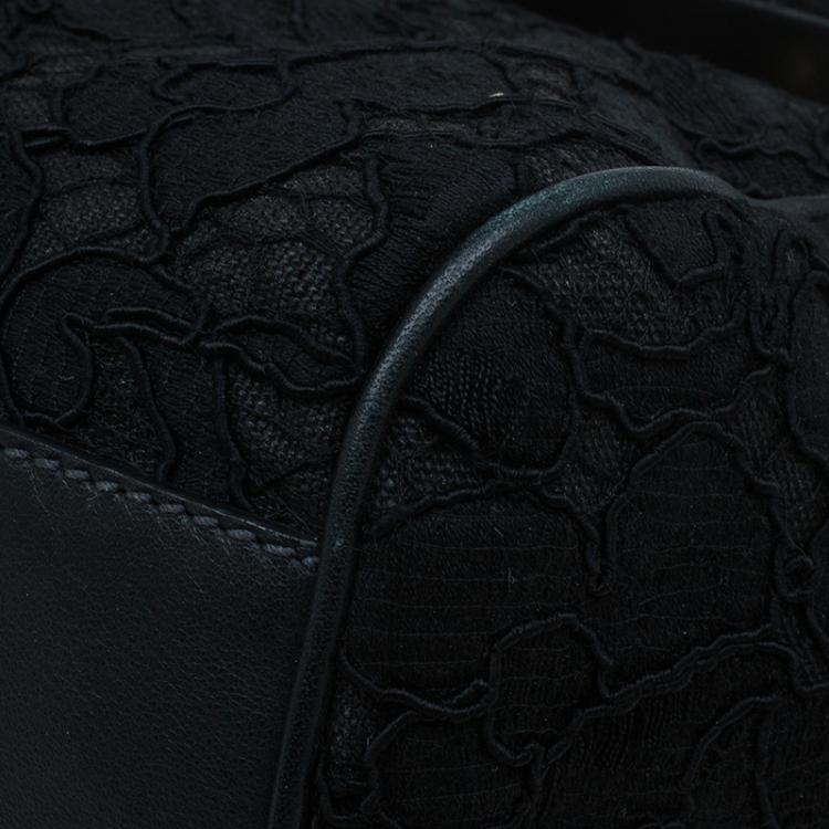 Pre Owned Dolce and Gabbana Black Lace and Leather Medium Miss Sicily Bag