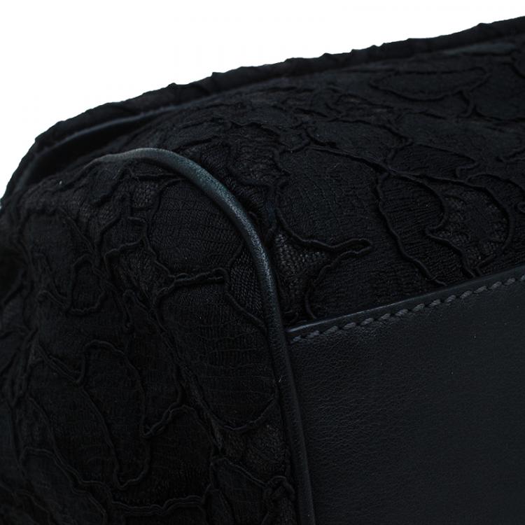 Pre Owned Dolce and Gabbana Black Lace and Leather Medium Miss Sicily Bag