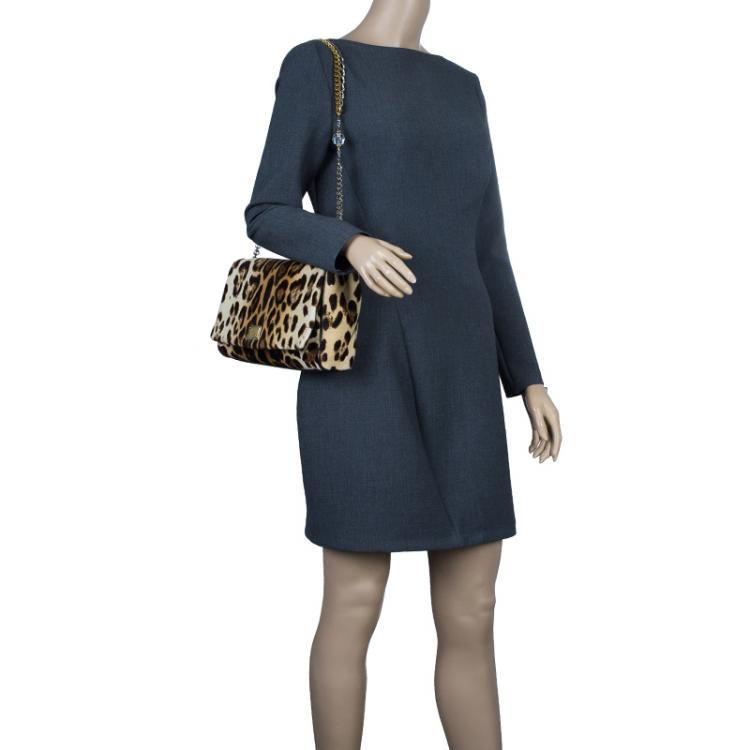 Pre Owned Dolce and Gabbana Brown Leopard Print Pony Hair Charles Shoulder Bag