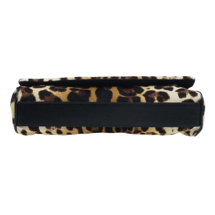 Pre Owned Dolce and Gabbana Brown Leopard Print Pony Hair Charles Shoulder Bag