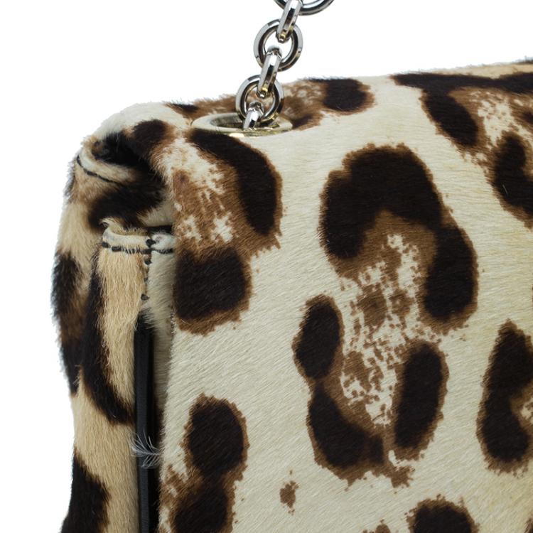 Pre Owned Dolce and Gabbana Brown Leopard Print Pony Hair Charles Shoulder Bag