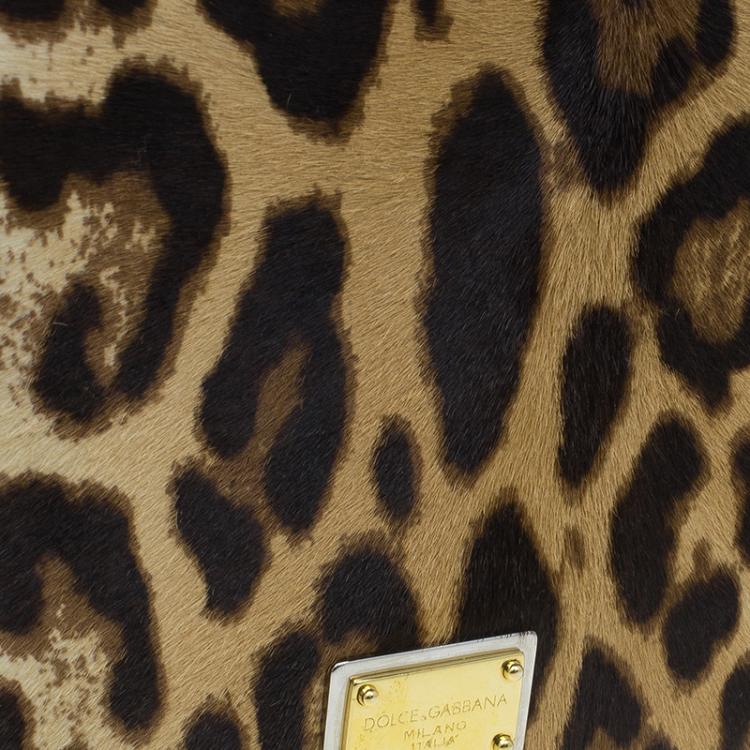 Pre Owned Dolce and Gabbana Brown Leopard Print Pony Hair Charles Shoulder Bag
