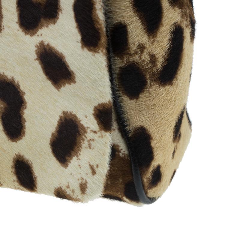 Pre Owned Dolce and Gabbana Brown Leopard Print Pony Hair Charles Shoulder Bag