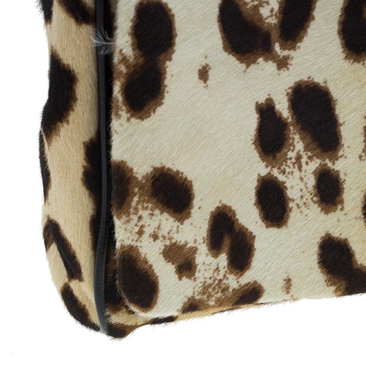 Pre Owned Dolce and Gabbana Brown Leopard Print Pony Hair Charles Shoulder Bag
