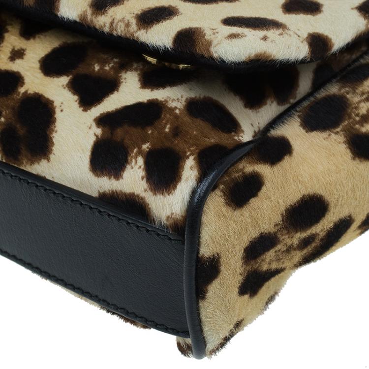 Pre Owned Dolce and Gabbana Brown Leopard Print Pony Hair Charles Shoulder Bag