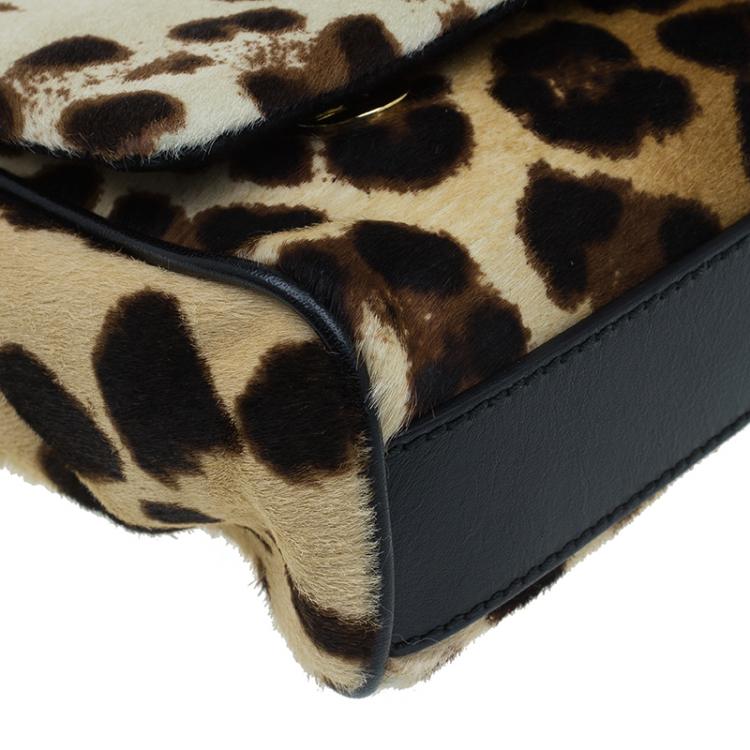 Pre Owned Dolce and Gabbana Brown Leopard Print Pony Hair Charles Shoulder Bag