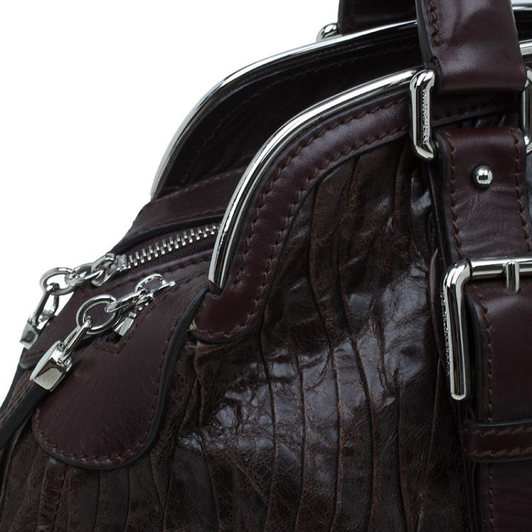 Pre Owned Dolce and Gabbana Brown Pleated Leather Miss Bauletto Dome Satchel