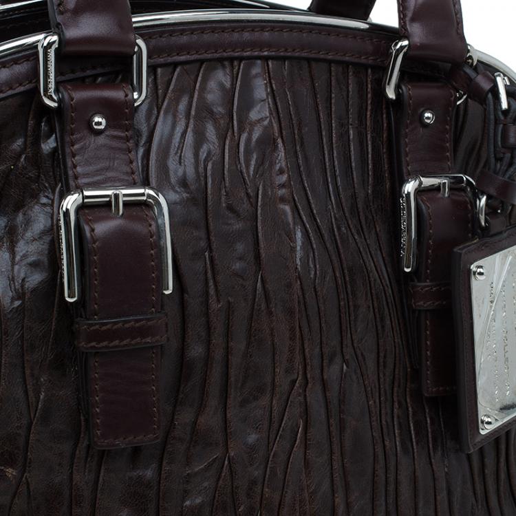 Pre Owned Dolce and Gabbana Brown Pleated Leather Miss Bauletto Dome Satchel