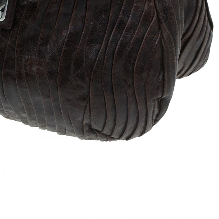 Pre Owned Dolce and Gabbana Brown Pleated Leather Miss Bauletto Dome Satchel