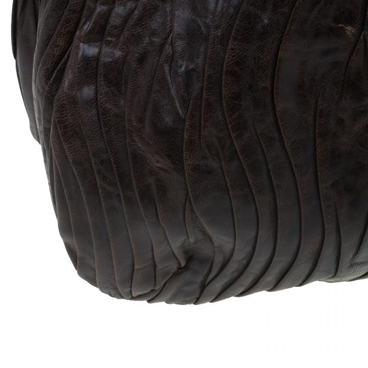Pre Owned Dolce and Gabbana Brown Pleated Leather Miss Bauletto Dome Satchel