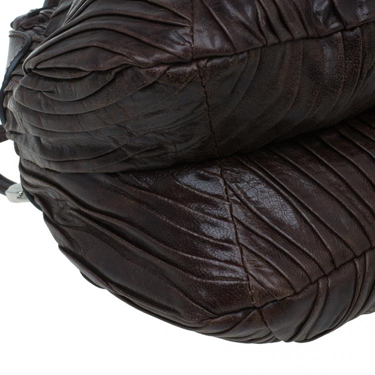 Pre Owned Dolce and Gabbana Brown Pleated Leather Miss Bauletto Dome Satchel