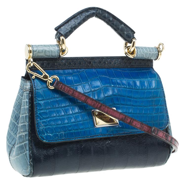 Pre Owned Dolce and Gabbana Multicolor Crocodile and Leather Small Miss Sicily Tote