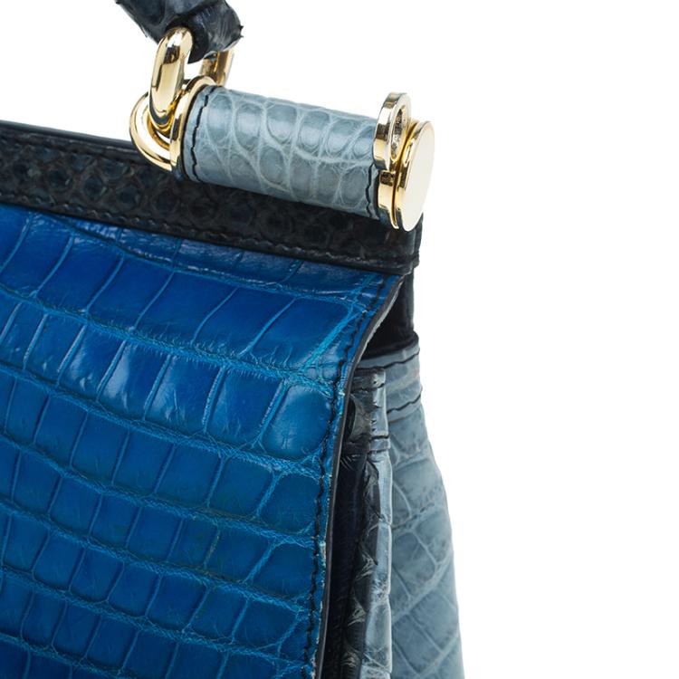 Pre Owned Dolce and Gabbana Multicolor Crocodile and Leather Small Miss Sicily Tote