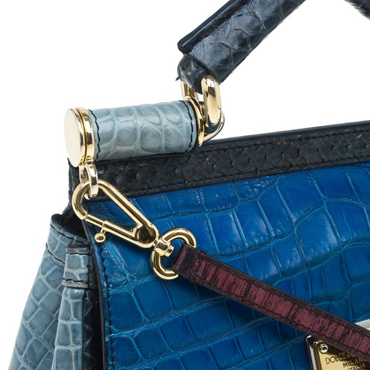 Pre Owned Dolce and Gabbana Multicolor Crocodile and Leather Small Miss Sicily Tote