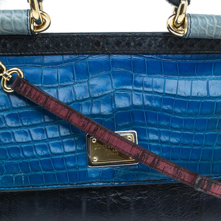 Pre Owned Dolce and Gabbana Multicolor Crocodile and Leather Small Miss Sicily Tote
