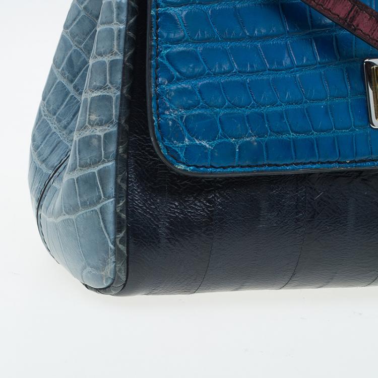 Pre Owned Dolce and Gabbana Multicolor Crocodile and Leather Small Miss Sicily Tote