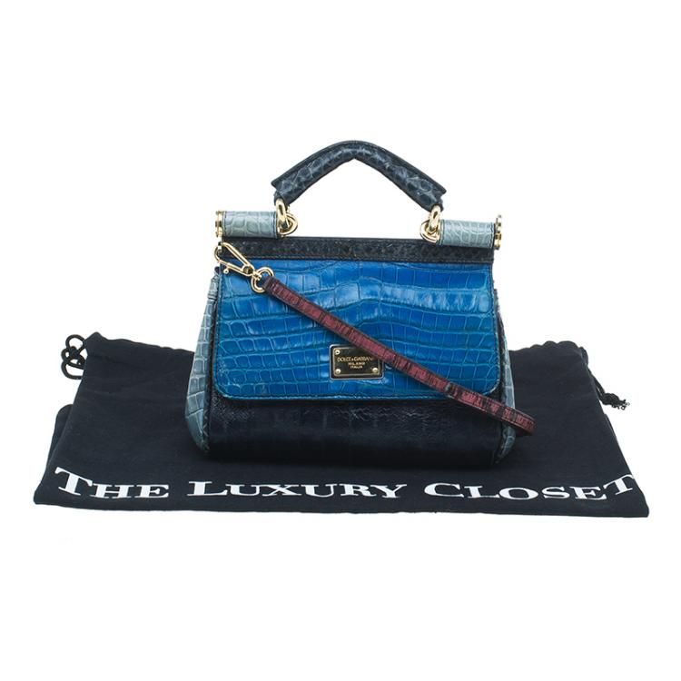 Pre Owned Dolce and Gabbana Multicolor Crocodile and Leather Small Miss Sicily Tote