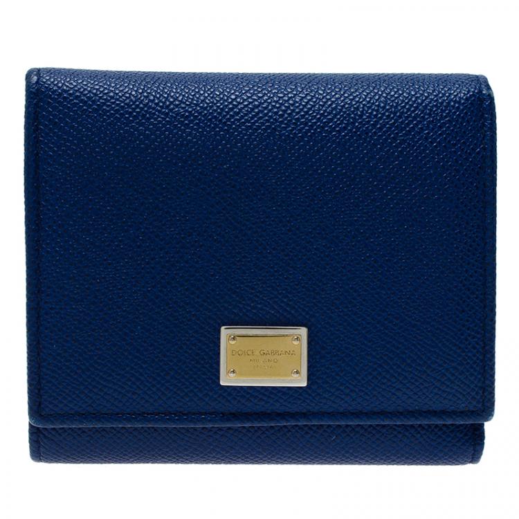 Dolce and Gabbana Blue Leather Dauphine Flap Compact Wallet Dolce