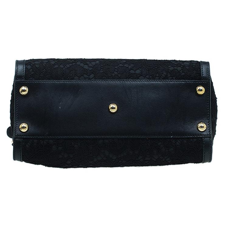 Pre Owned Dolce and Gabbana Black Lace and Leather Miss Sofia Top Handle Bag