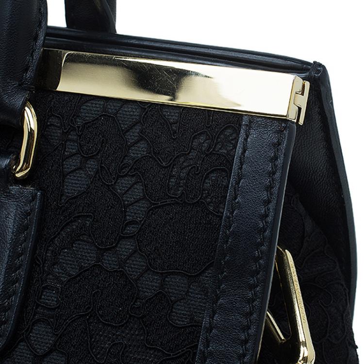 Pre Owned Dolce and Gabbana Black Lace and Leather Miss Sofia Top Handle Bag