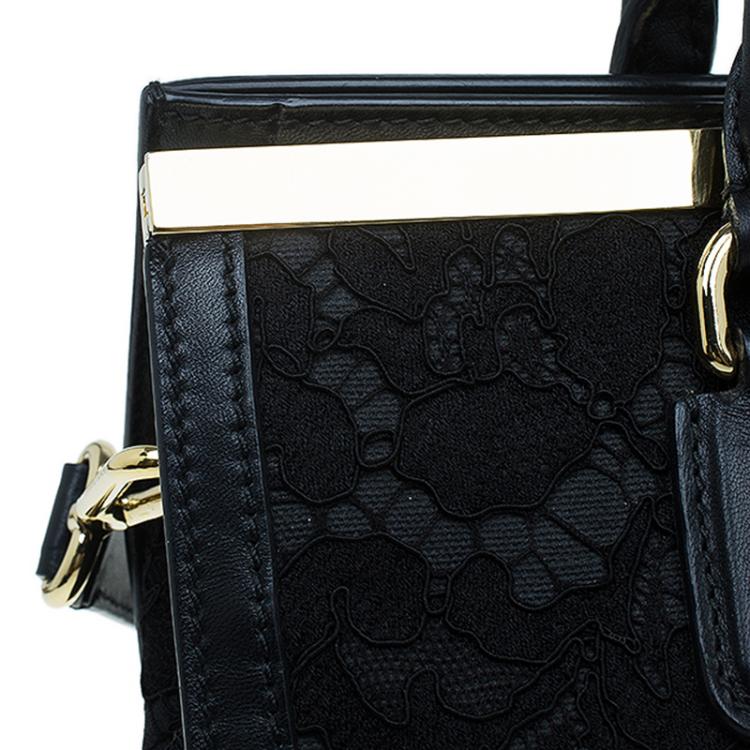 Pre Owned Dolce and Gabbana Black Lace and Leather Miss Sofia Top Handle Bag