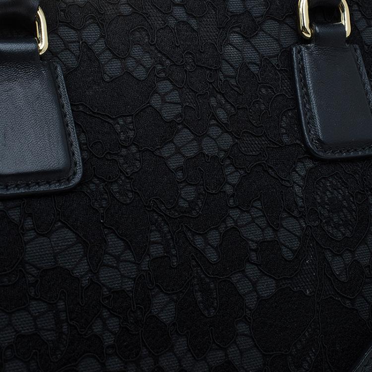 Pre Owned Dolce and Gabbana Black Lace and Leather Miss Sofia Top Handle Bag