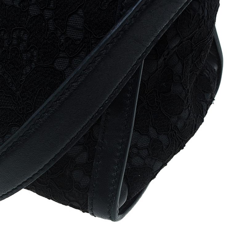 Pre Owned Dolce and Gabbana Black Lace and Leather Miss Sofia Top Handle Bag