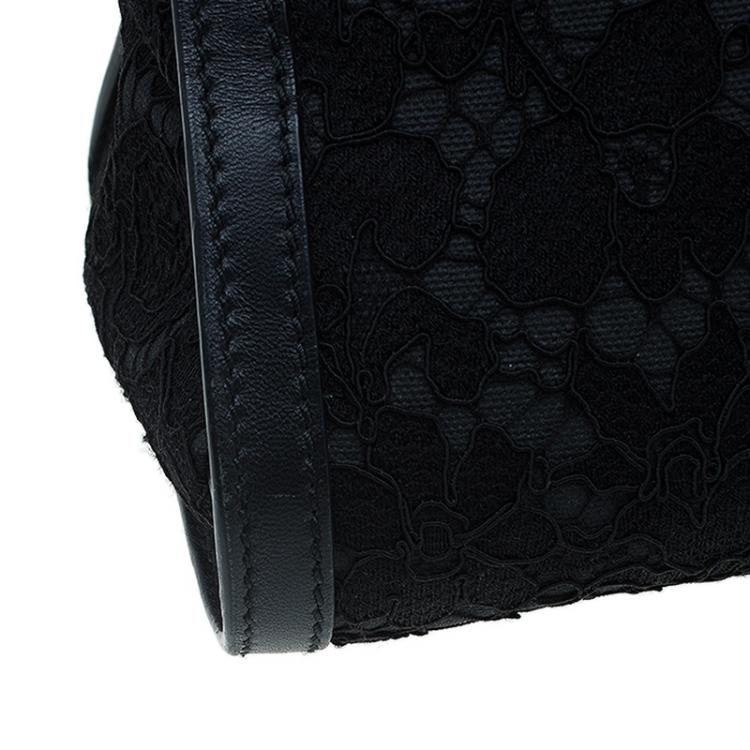 Pre Owned Dolce and Gabbana Black Lace and Leather Miss Sofia Top Handle Bag