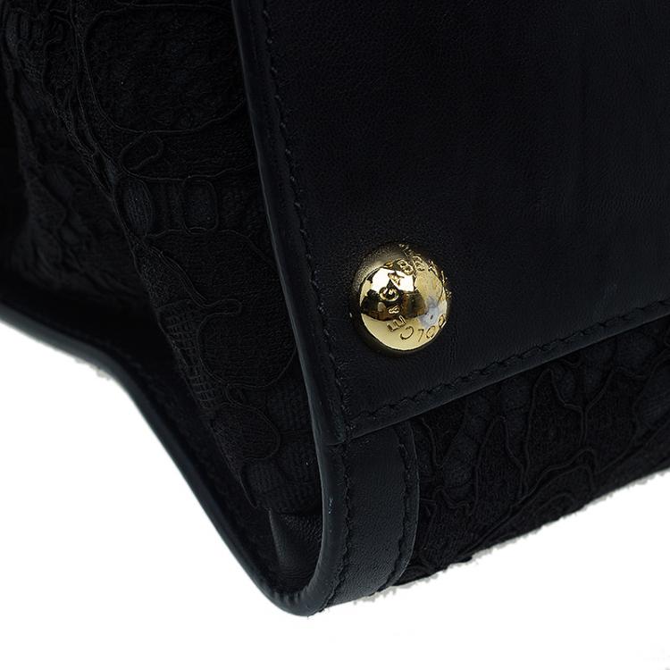 Pre Owned Dolce and Gabbana Black Lace and Leather Miss Sofia Top Handle Bag