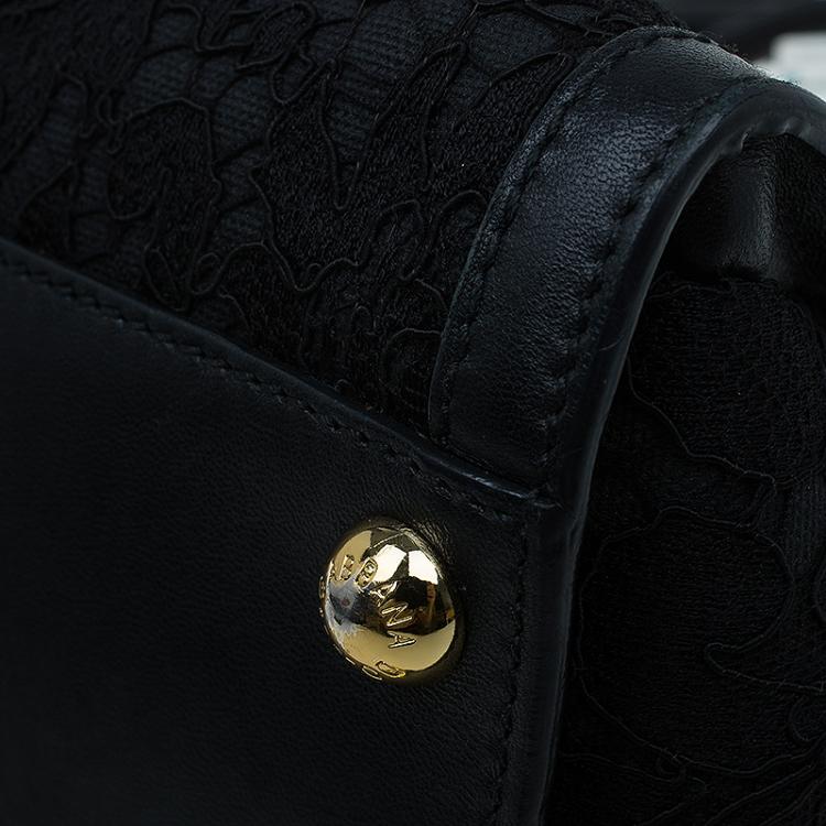 Pre Owned Dolce and Gabbana Black Lace and Leather Miss Sofia Top Handle Bag