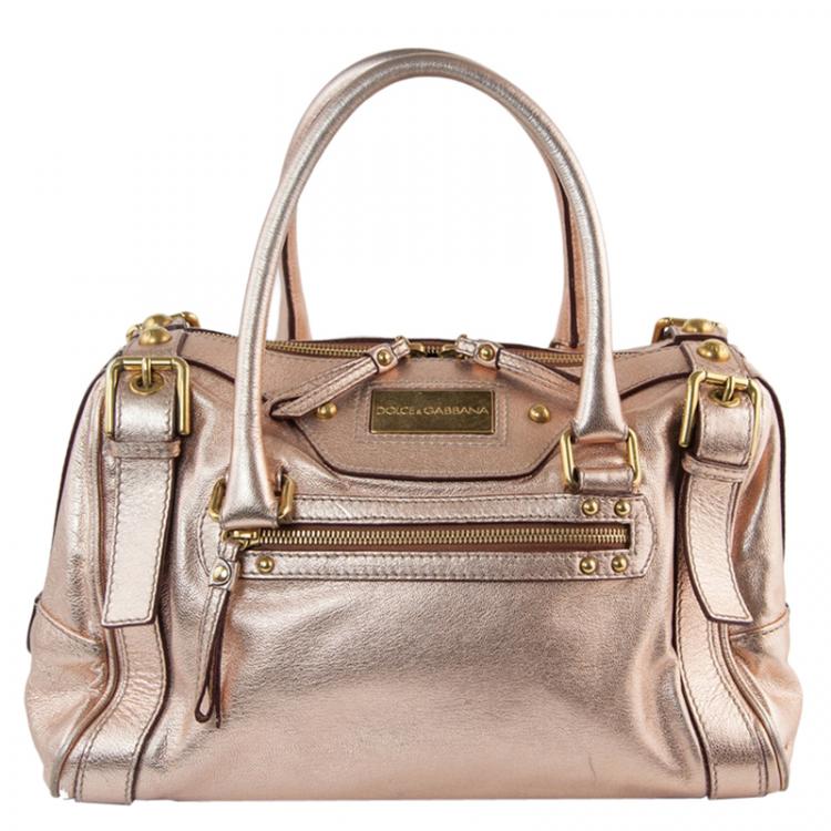 Pre Owned Dolce and Gabbana Metallic Pink Leather Miss Easy Way Satchel
