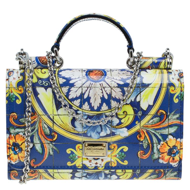 Pre Owned Dolce and Gabbana Multicolor Majolica Print Patent Leather Mini Von Crossbody Bag