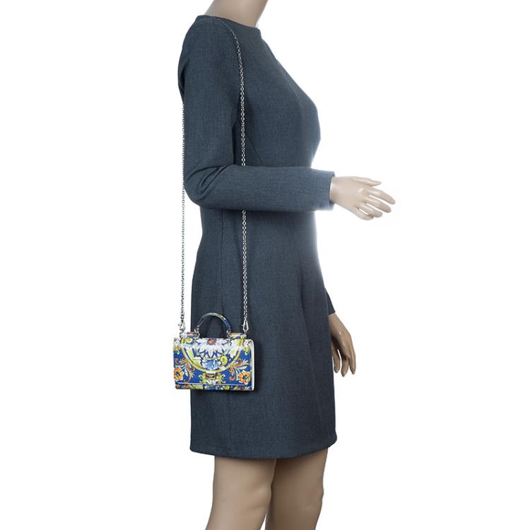 Pre Owned Dolce and Gabbana Multicolor Majolica Print Patent Leather Mini Von Crossbody Bag