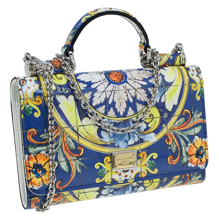 Pre Owned Dolce and Gabbana Multicolor Majolica Print Patent Leather Mini Von Crossbody Bag