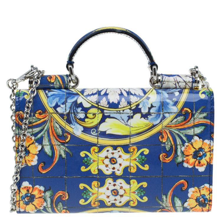 Pre Owned Dolce and Gabbana Multicolor Majolica Print Patent Leather Mini Von Crossbody Bag