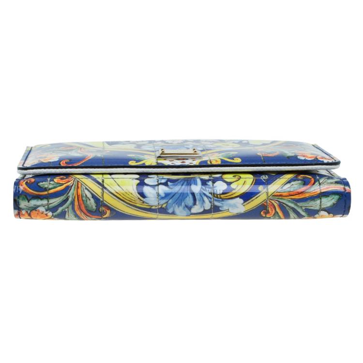 Pre Owned Dolce and Gabbana Multicolor Majolica Print Patent Leather Mini Von Crossbody Bag