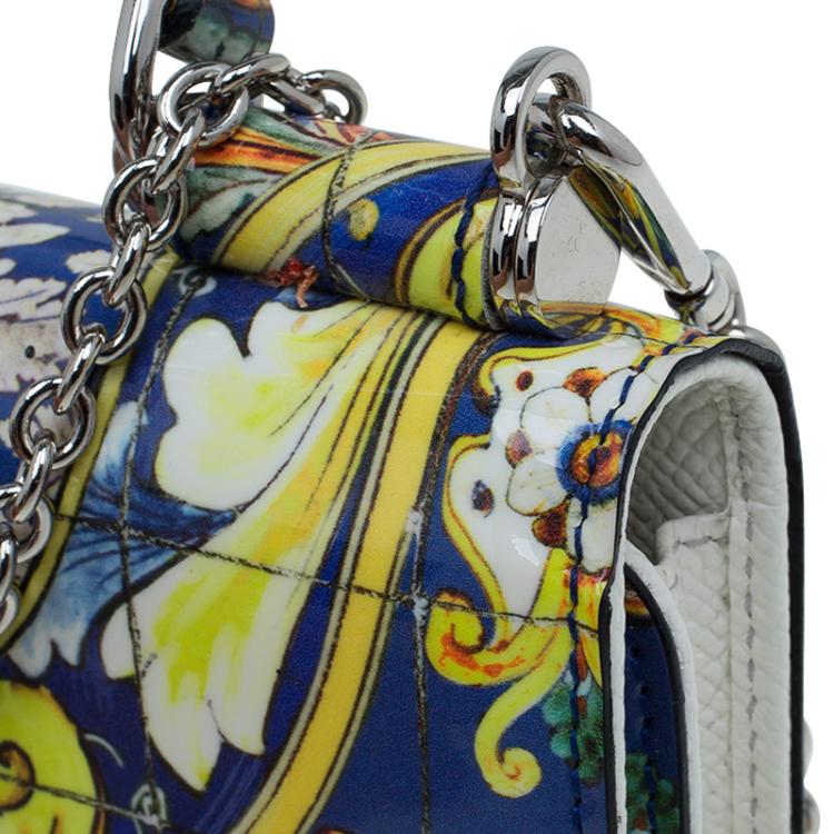 Pre Owned Dolce and Gabbana Multicolor Majolica Print Patent Leather Mini Von Crossbody Bag