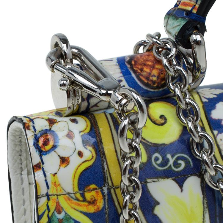 Pre Owned Dolce and Gabbana Multicolor Majolica Print Patent Leather Mini Von Crossbody Bag