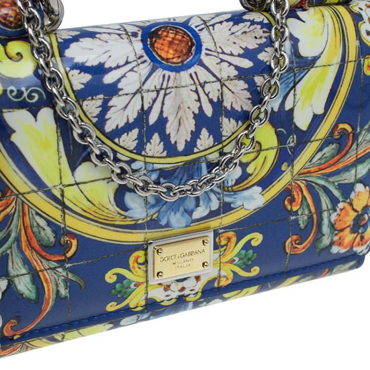 Pre Owned Dolce and Gabbana Multicolor Majolica Print Patent Leather Mini Von Crossbody Bag