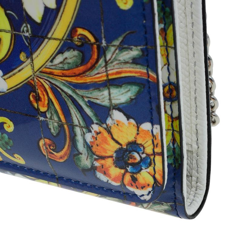 Pre Owned Dolce and Gabbana Multicolor Majolica Print Patent Leather Mini Von Crossbody Bag