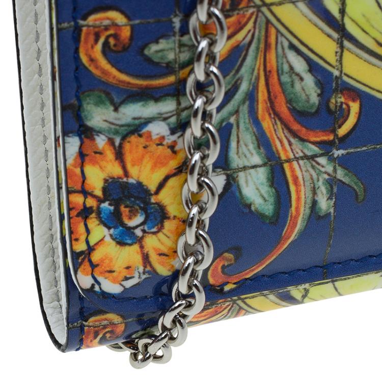Pre Owned Dolce and Gabbana Multicolor Majolica Print Patent Leather Mini Von Crossbody Bag