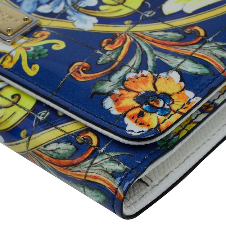 Pre Owned Dolce and Gabbana Multicolor Majolica Print Patent Leather Mini Von Crossbody Bag